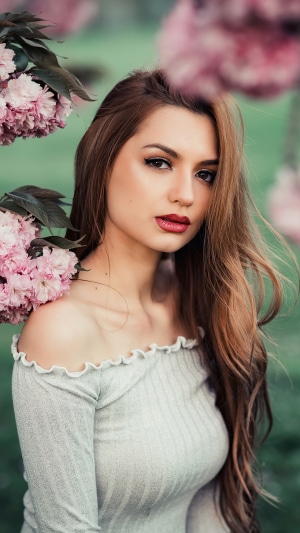 Model with pink flowers