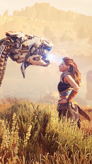 Aloy from Horizon Zero Dawn with a machine