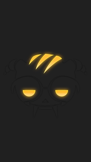 Minimalist dark logo with glowing yellow eyes