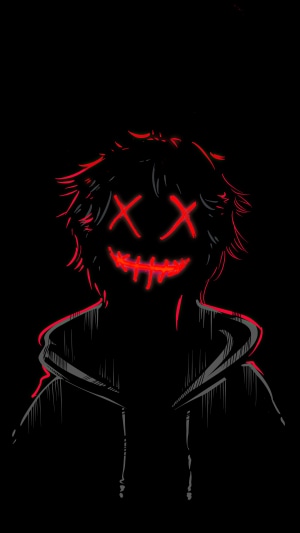 Dark artwork of a person with a neon mask