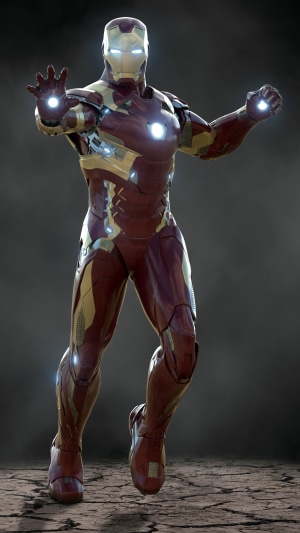 Iron Man in his armor on a cracked ground