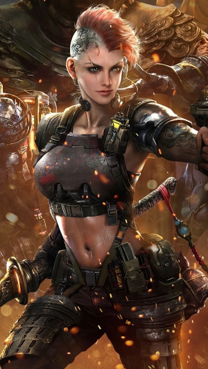 Cyberpunk warrior with mohawk and katana