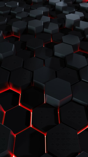 Abstract dark hexagons with red glow 4K