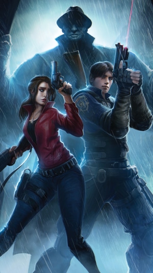 Claire Redfield and Leon S. Kennedy from Resident Evil in the rain