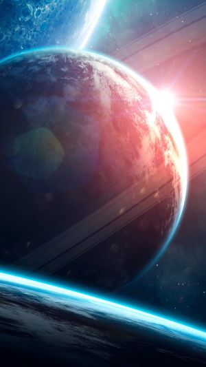 Digital Art of Planets and Rings in Space