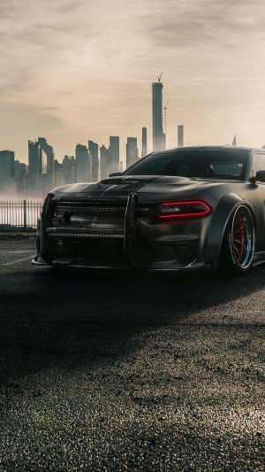 Modified Dodge Charger with City Skyline