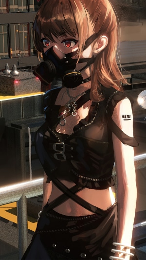 Anime girl with gas mask and black outfit