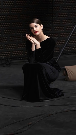 Barbara Palvin in a black velvet dress
