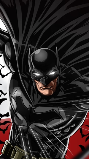 Batman artwork with bats and red background