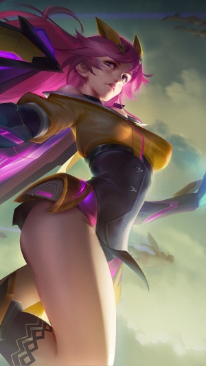 Artwork of a woman with pink hair