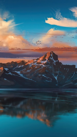 Digital Art of Mountain Landscape with Lake