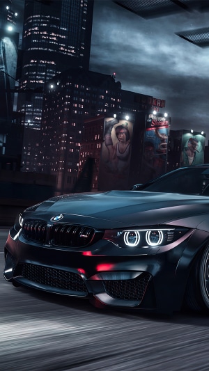 BMW M4 in a nighttime city