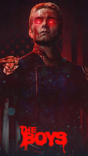 Homelander from The Boys with blood and glowing eyes