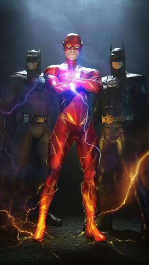 The Flash and two Batmen in 4K artwork