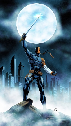 Deathstroke with Sword in Front of Moon