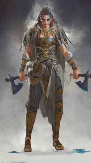 Viking warrior woman with axes artwork