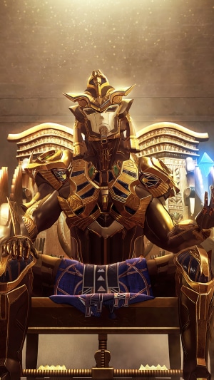Anubis from PUBG sitting on a throne