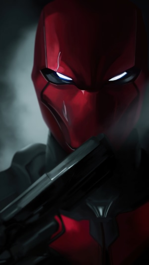 Red Hood holding a gun, artwork