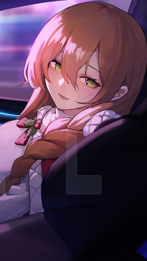 Anime girl with brown hair and green eyes