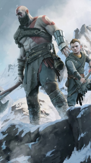 Kratos and Atreus from God of War 4K art