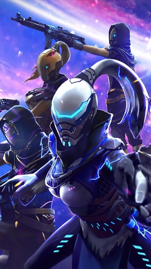 Four armored characters in Garena Free Fire 4K