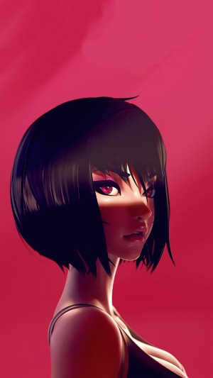 Artwork of a woman with short black hair