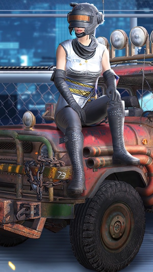 Player from PUBG sitting on a vehicle