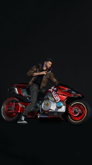 Man on a futuristic motorcycle