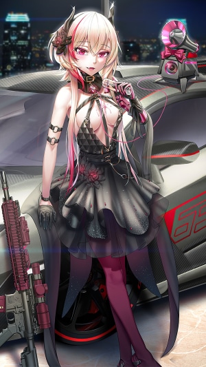 Anime girl with rifle and car