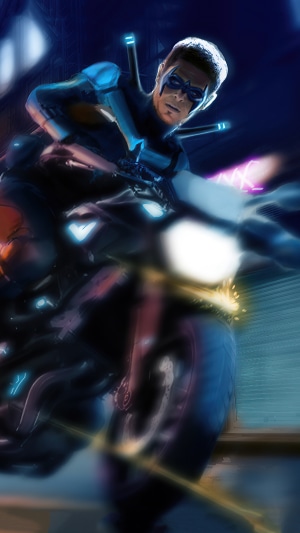 Nightwing on a motorcycle artwork