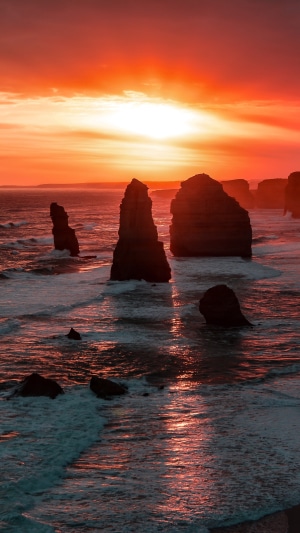 Sunset over the Twelve Apostles rock formations