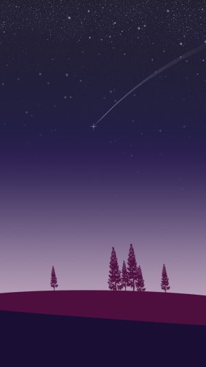 Minimalist digital art of a shooting star over trees