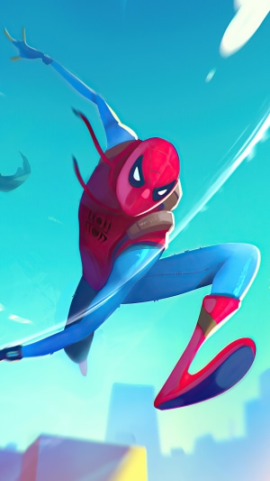 Spider-Man artwork in blue and red suit