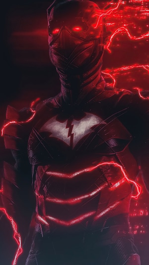 Artwork of Batman from DC Comics with red lightning
