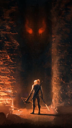 Geralt of Rivia from The Witcher 3 facing a demonic entity
