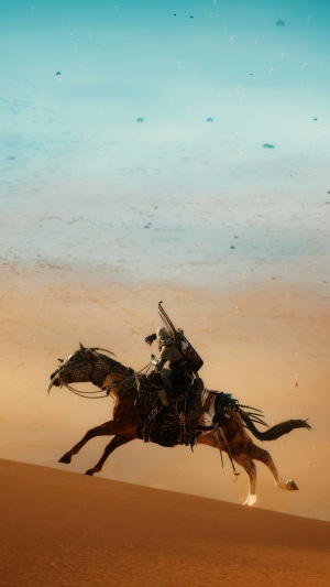 Assassin from Assassin's Creed Origins riding a horse