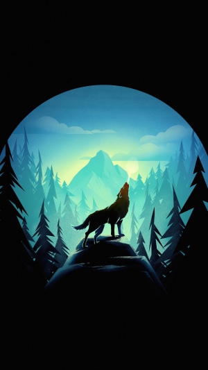 Minimalist wolf howling at the moon in a forest