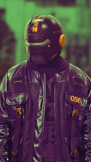 Cyberpunk character with helmet and jacket