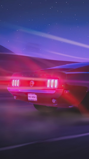 The Crew 2 Ford Mustang with glowing taillights
