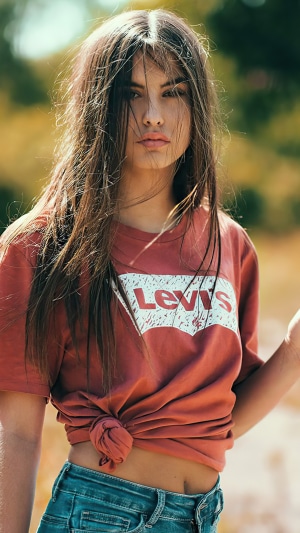 Girl in Levi's T-shirt and Jeans