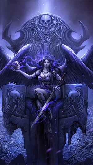 Angel with Skull and Sword on Throne