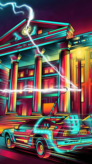 DeLorean time machine in Back to the Future artwork