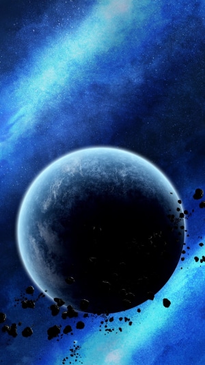 Planet with asteroid belt in a digital universe