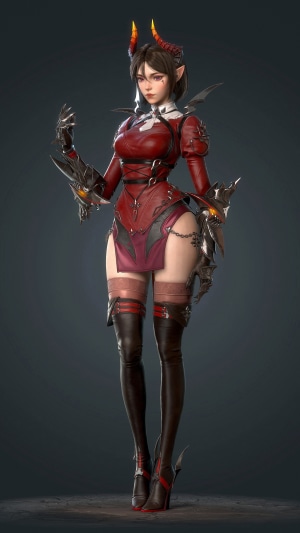 Elf warrior in red outfit with horns