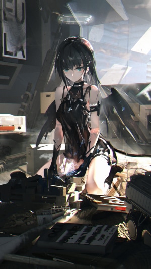 Anime girl with black wings and halo