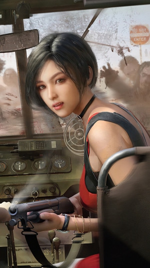 Ada Wong from Resident Evil 2 in a vehicle