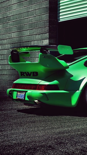 Green RWB Porsche 911 with custom license plate