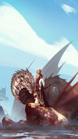 Woman with bow and dragon artwork