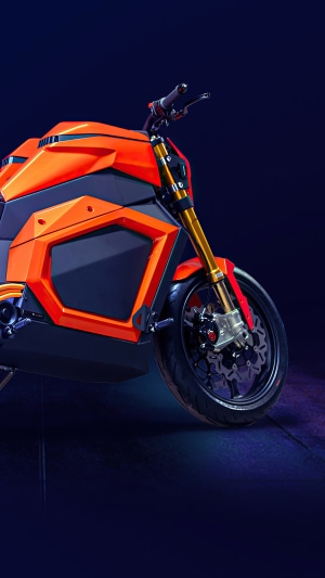 Orange electric motorcycle 4K