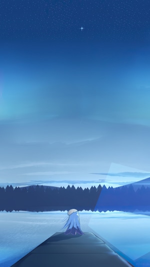 Anime girl on a dock under a starry sky